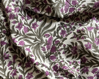 Violet Beautiful Hand Block Printed Fabric, Cotton Fabric, Indian Fabric, fabric by yard, Block Printed Cotton womens clothing