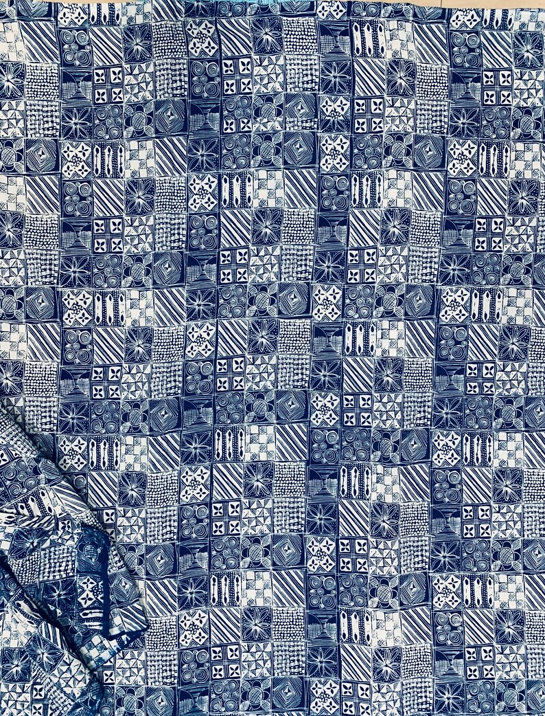 Geometric Indigo Blue Print Fabric Hand Block Printed Fabric Etsy