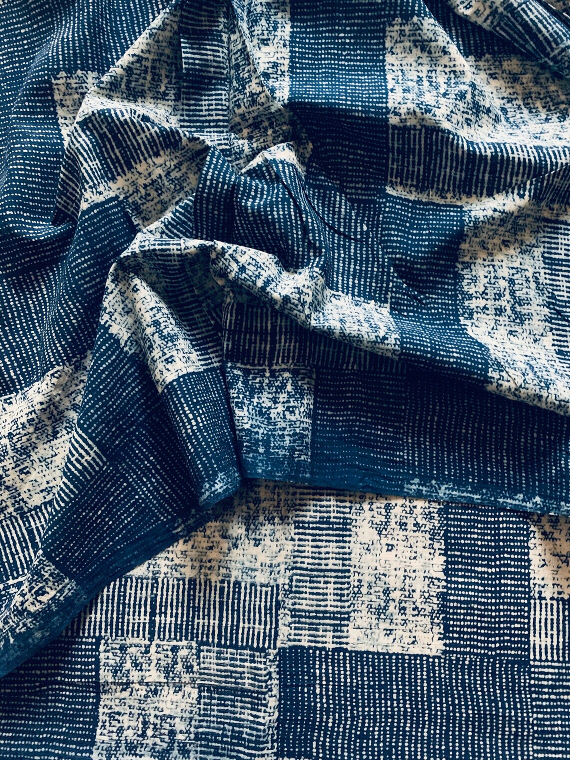 Geometric Indigo Blue Print Fabric Hand Block Printed Fabric Etsy