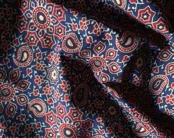 Blue - Pure Wool Handloom Natural Dyed Ajrakh Print Fabric 13