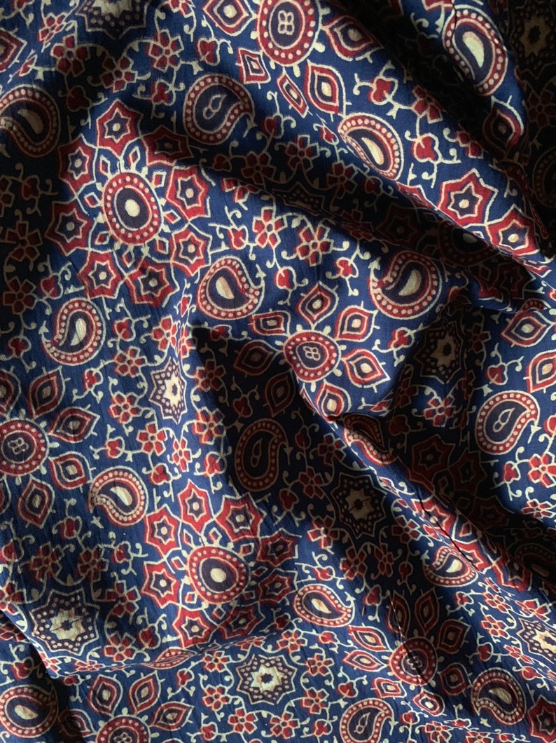 Navy Blue Ajrakh Print Cotton Fabric by Yard Vegetable Dyed - Etsy