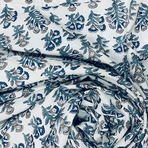 Flower Cotton Indian Fabric Summer Sewing Fabric Dressmaking Hand Printed Running Fabric, Floral Print Voile Fabric