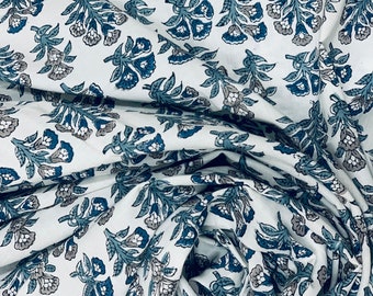 Tela de voile de algodón con estampado floral: estampado de bloques indio, costura de verano