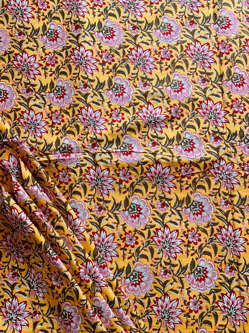 Modern Floral Fabric Yellow Soft Cotton Fabric Summer Dress Etsy