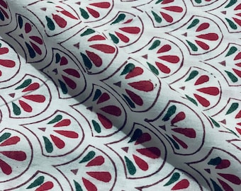 floral Block Print Cotton Fabric, Indian Hand Printed Fabric, By The Yard
