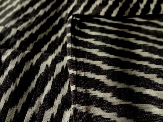 Black With White Ikat Fabric by Yard Hand Woven Indian Fabric | Etsy