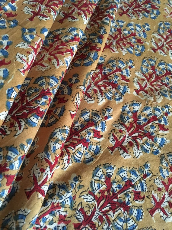Beautiful Hand Block Printed Salmon Fabric, Cotton Fabric, Indian
