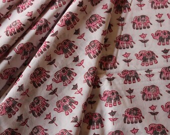 Pink Elephant print, Hand Block print, printed cotton fabric, block printed fabric, Block print throw, block print dress