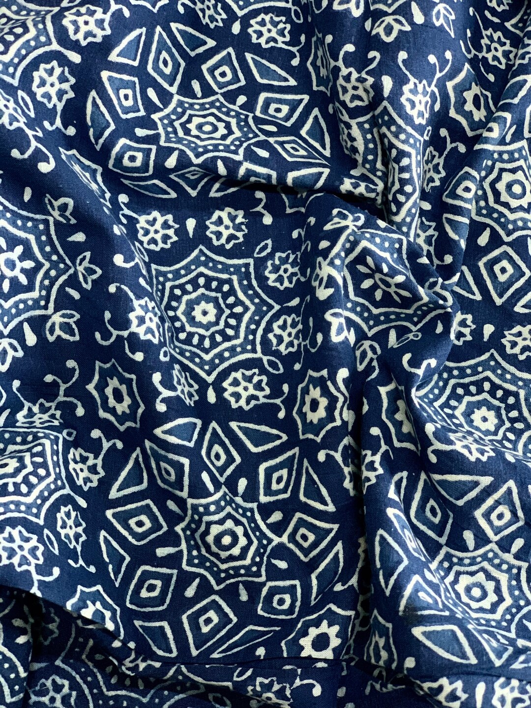 Tessuto Con Stampa Indiana A Blocchi 100% Cotone Su - Foto 4