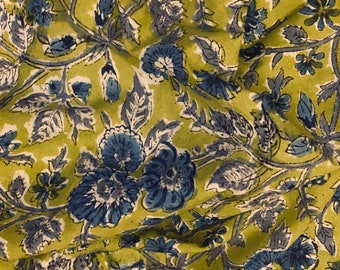 Green Floral Block Print Cotton Fabric: Sewing & Dressmaking