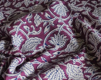 Voilet flower Fabric Block Printed Cotton Fabric, Floral Print Light Weight Soft Fabric, Sanganeri Print Fabric, Summer Dress Fabric