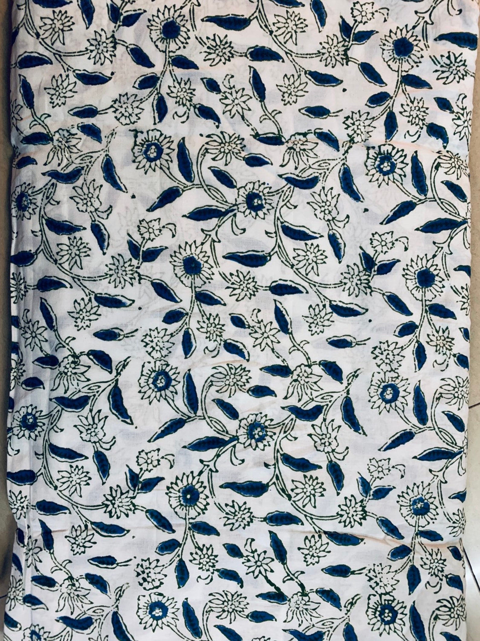 Green Floral Print Cotton Fabric Block Print Fabric Modern Etsy