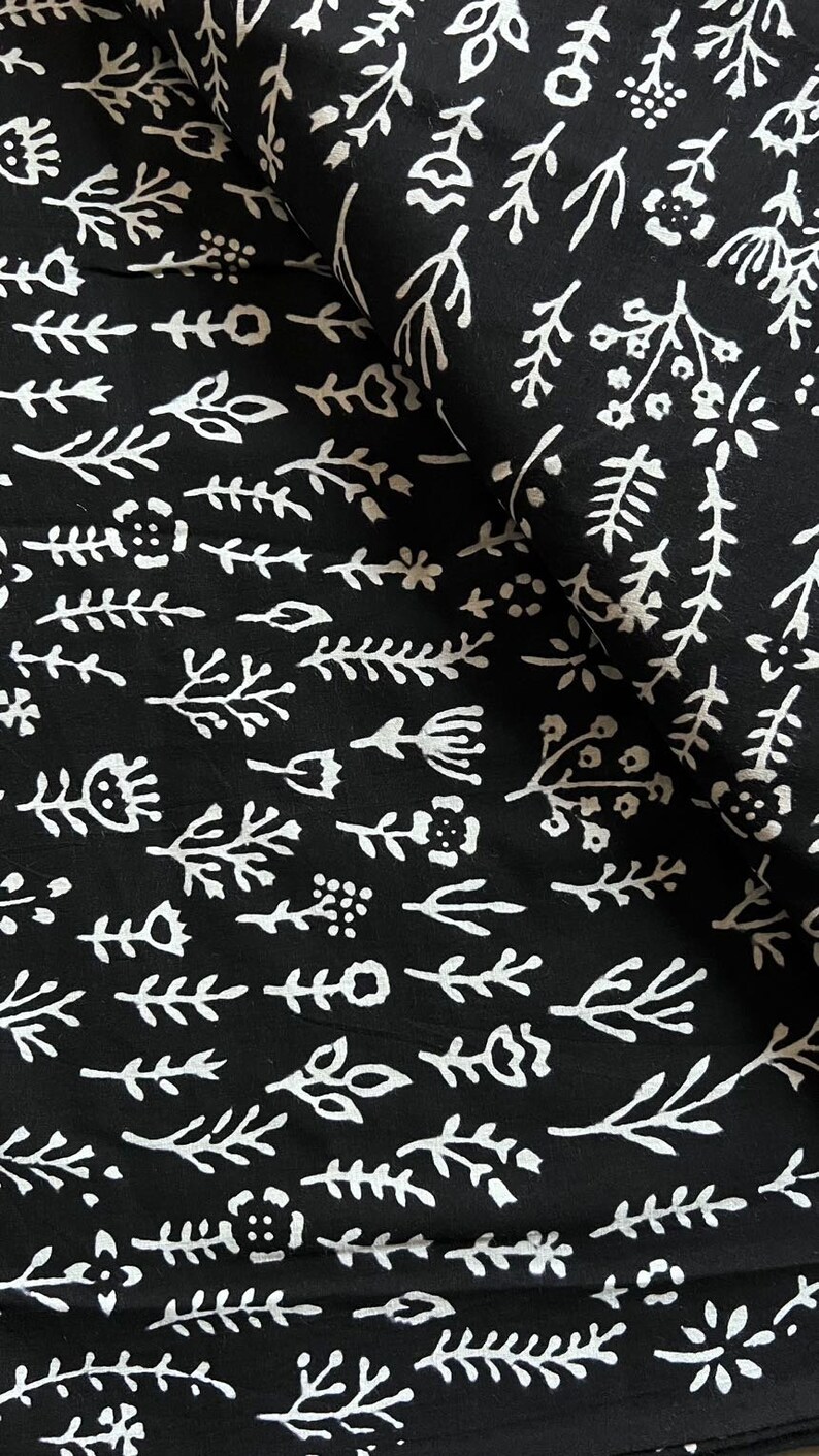 Black Floral Block Print Fabric: Soft Cotton Dress Material By The Yard image 4