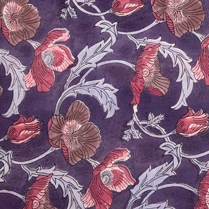 Purple Cotton Fabric floral block print soft cotton fabric print cotton fabric fabric sewing theme fabric modern floral fabric