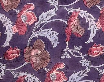 Purple Cotton Fabric floral block print soft cotton fabric print cotton fabric fabric sewing theme fabric modern floral fabric