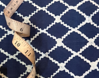 Blue Indigo Hand Block Print Cotton Fabric: Indian Dress Material