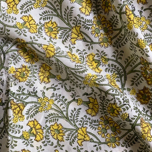 Hand Block Printed Cotton Dress Material (Yellow)