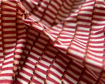 Geometric Block Print Cotton Fabric: Red Maroon & Yellow Ocher