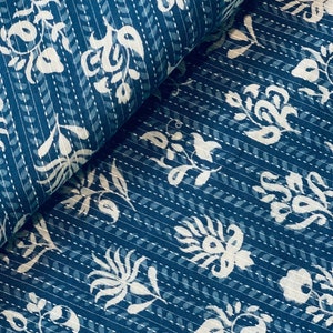 Floral Indigo Blue Print Fabric, Hand Block Printed Fabric, Natural Vegetable Dye 100% Cotton Soft Fabric, Dabu Print By The Yard