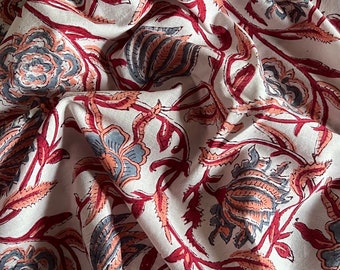 Hand block print, floral print, soft cotton fabric, Fabric modern floral fabric Indian print fabric womens dress fabric