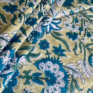 Green Hand Block Printed Fabric, Cotton Fabric, Indian Fabric, fabric by yard, Block Printed Cotton womens clothing