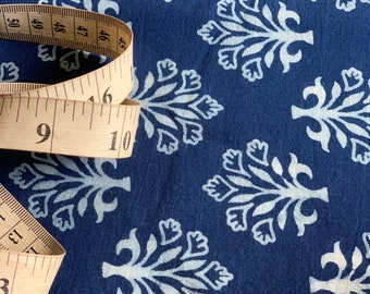 Indigo Blue Cotton Fabric, Indian Block Print, Natural Vegetable Dye, Dabu Mud Resist (By Yard)