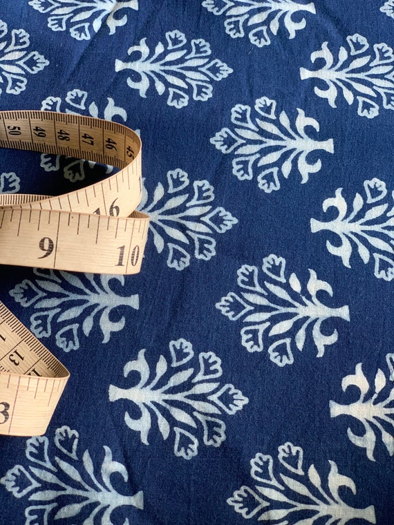 Indigo Blue Hand Block Printed Fabric Sewing Yard