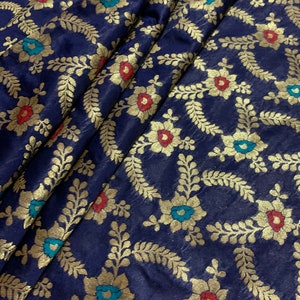 Navy Blue Brocade Fabric by the Yard Indian Fabric Crafting - Etsy