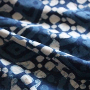 Fabric By The Yard Indigo Blue Cotton Fabric, Indian Block Printed Natural Vegetable Dye Sewing Fabric, Dabu Print Mud Resist Fabric