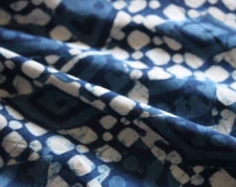 Indigo Blue Cotton Fabric By The Yard: Indian Block Print Sewing Material