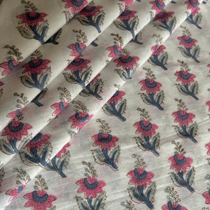 Pink Hand Block Printed Fabric, Cotton Fabric, Indian Fabric, fabric by yard, Block Printed Cotton womens clothing