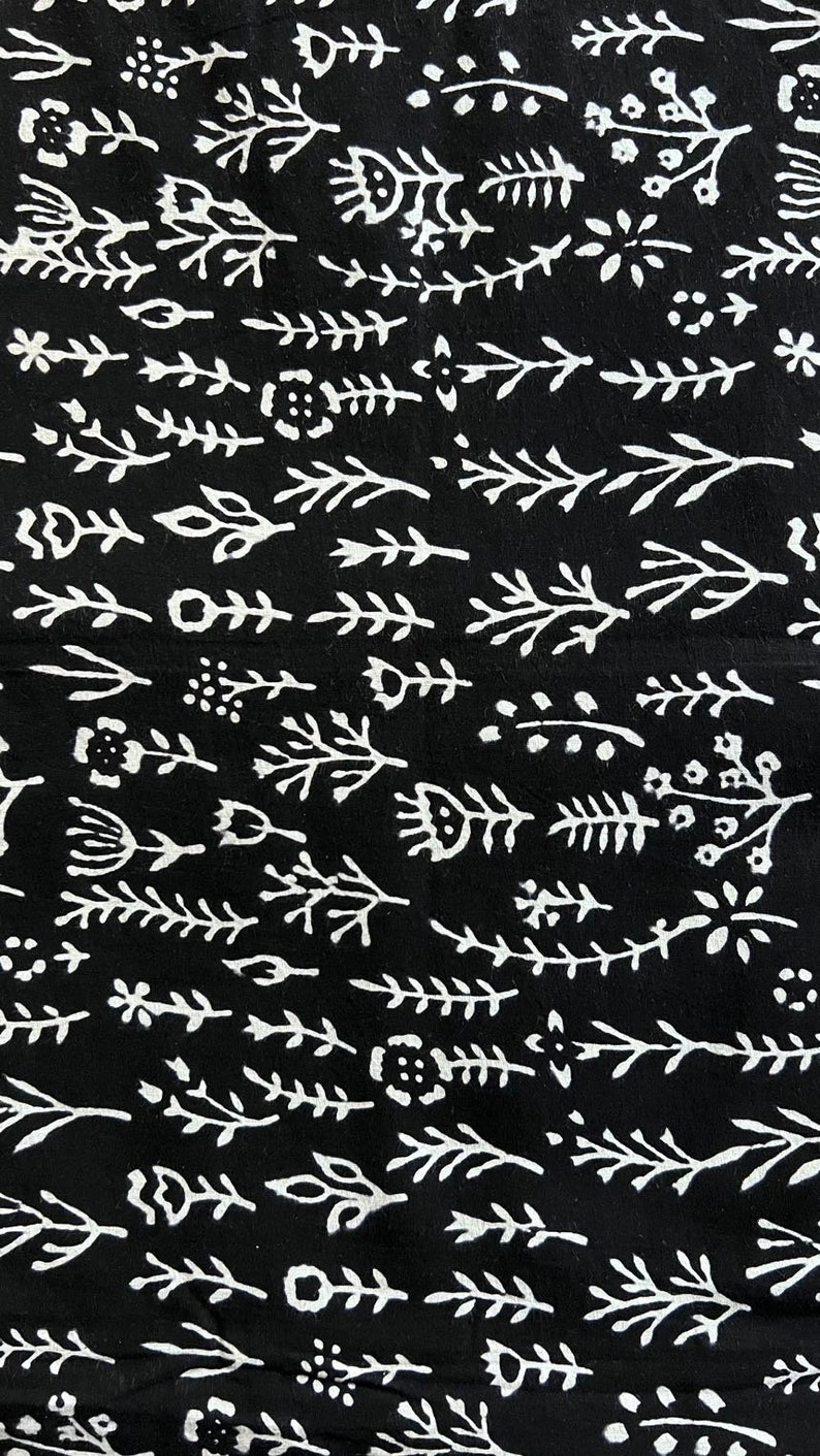 Black Floral Block Print Fabric: Soft Cotton Dress Material By The Yard image 2
