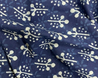 Indigo Blue Cotton Fabric, Hand Block Printed Dabu Mud Resist, Bagru Print Yardage