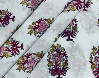 Floral Block Print Cotton Fabric: Hand Dyed Voile Sewing Fabric By the Yard
