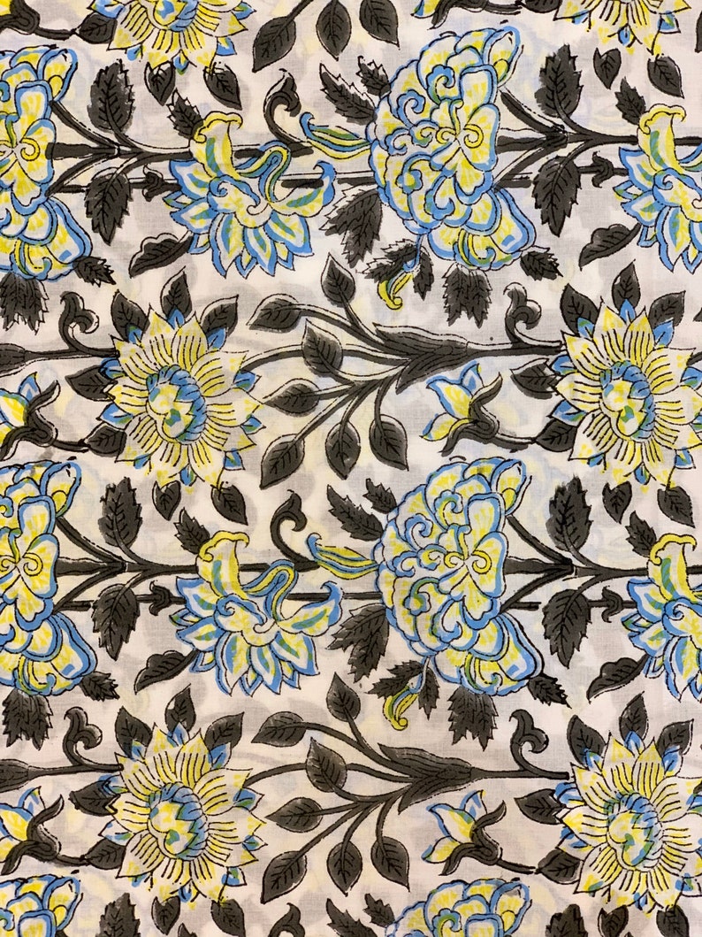 Hand block print Lotus print soft cotton fabric Fabric Etsy