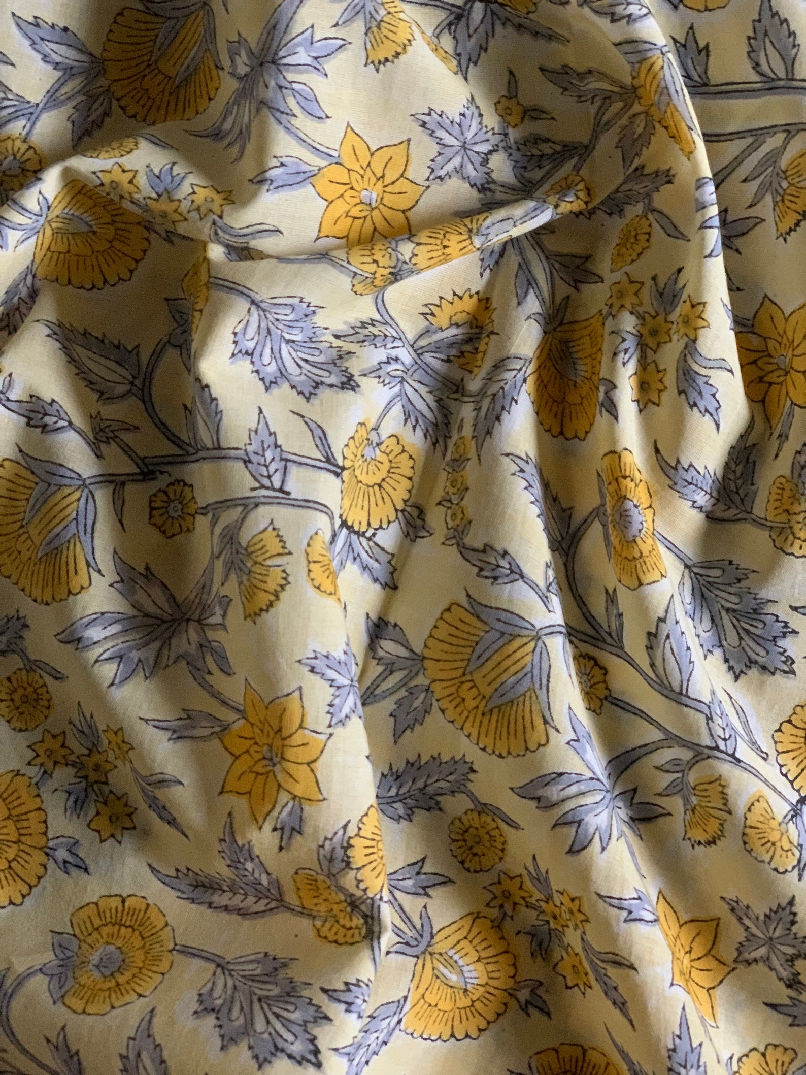 Yellow Hand Block Print Floral Print Soft Cotton Fabric | Etsy
