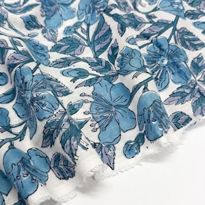 Blau Blumendruck Baumwolle Cambric Stoff: Hand Block Gedruckt Näh Material