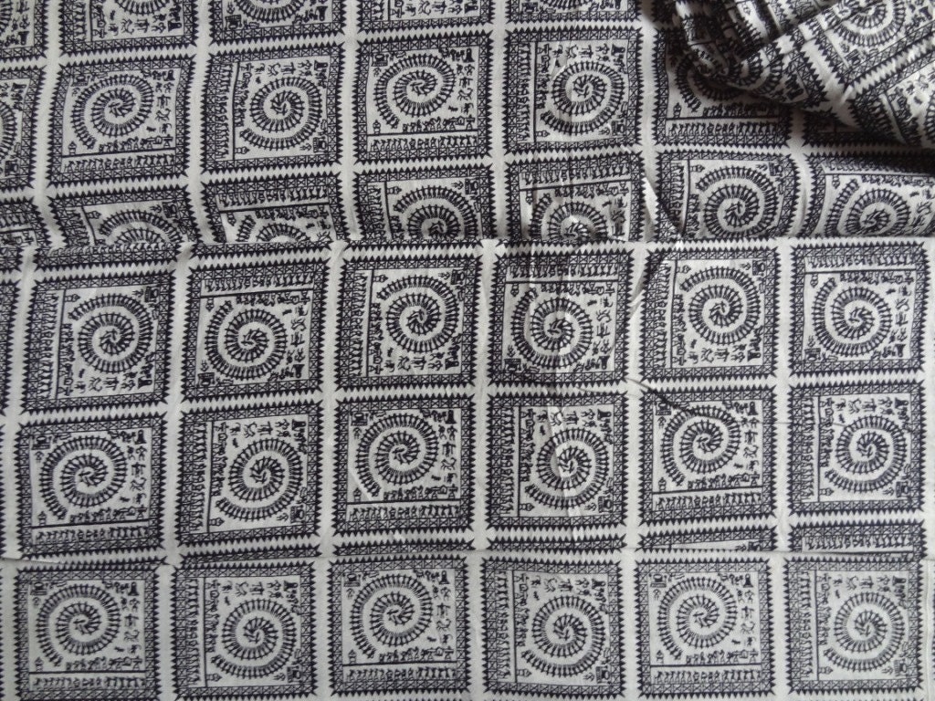 Warli print Black and white cotton fabric womens clothing | Etsy