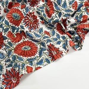 Floral Print Cotton cambric Fabric: Hand Block Printed Sewing Fabric