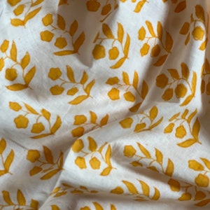 Yellow Fabric Cotton By The Yard Fabric Block Printed Fabric, Indian Soft cotton Fabric Color Summer Fabric Running floral Print Fabric