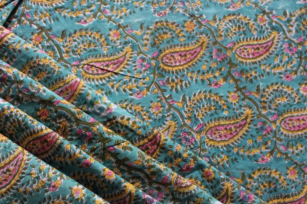 Paisley print block print cotton fabric block print fabric Etsy