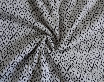 Geometric Print Rayon Challis Fabric: Black & White Dress Fabric