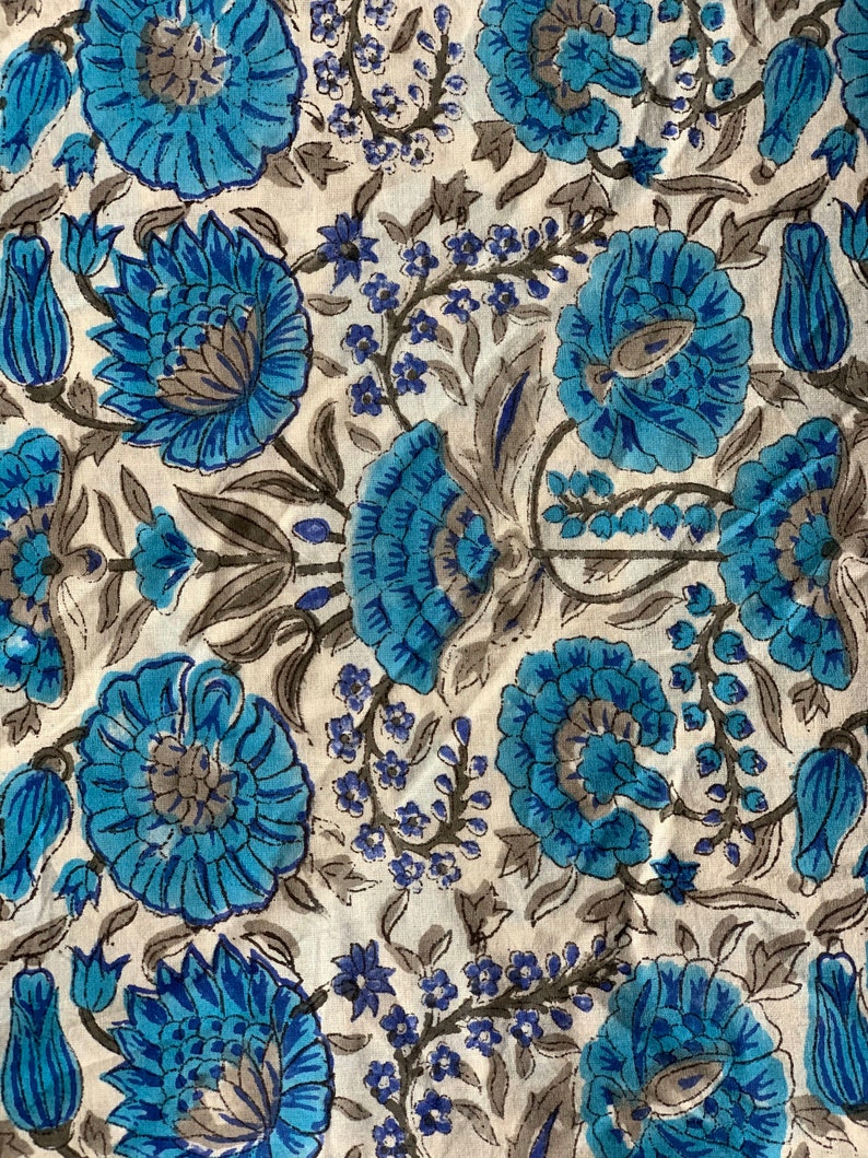 Hand Block Print Lotus Print Soft Cotton Fabric Fabric Etsy