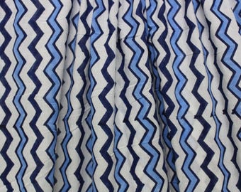 Indigo Blue Chevron Fabric: Hand Block Printed Cotton Sewing Fabric