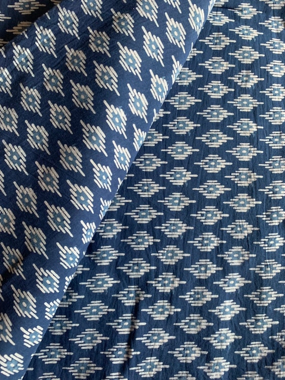 Indigo Fabric Check Print Fabric cotton Natural Vegetable Dye Fabric, Hand Block Printed Blue Fabric, 100% Pure Cotton Indian Fabric