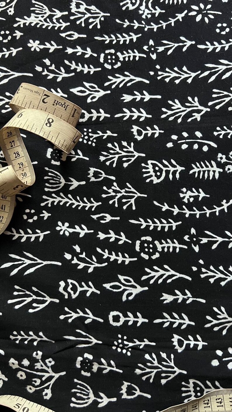 Black Floral Block Print Fabric: Soft Cotton Dress Material By The Yard image 3