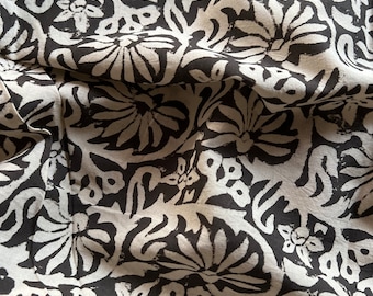 Black Cotton Fabric – Indian Hand Block Print Textile – Soft Boho Sewing Material by the Yard