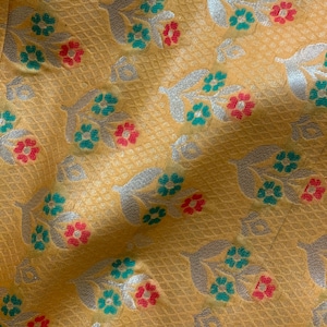 Yellow Brocade Fabric By the yard, Indian Fabric, crafting sewing costume Wedding Dress Fabric Bridal Banarasi Lengha art Silk Fabric