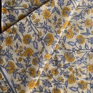 Yellow Hand block print, floral print, soft cotton fabric, Fabric modern floral fabric Indian print fabric womens dress fabric