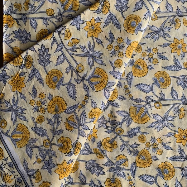 Imprimé bloc main jaune, imprimé floral, tissu en coton doux, tissu floral moderne tissu imprimé indien tissu robe pour femmes